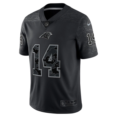 Men's Carolina Panthers Sam Darnold Nike Black RFLCTV Limited Jersey 01