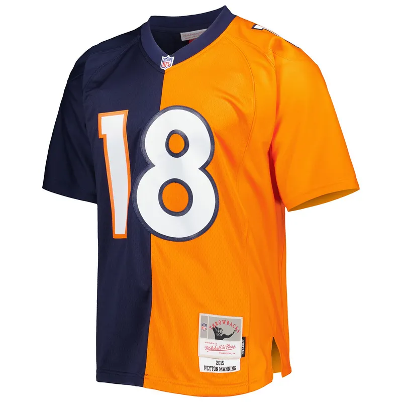 Men's Denver Broncos Peyton Manning Mitchell & Ness NavyOrange 2015 Split Legacy Replica Jersey