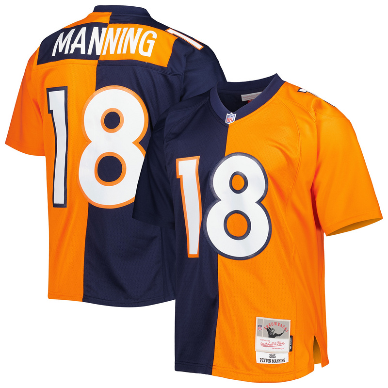 Men's Denver Broncos Peyton Manning Mitchell & Ness NavyOrange 2015 Split Legacy Replica Jersey