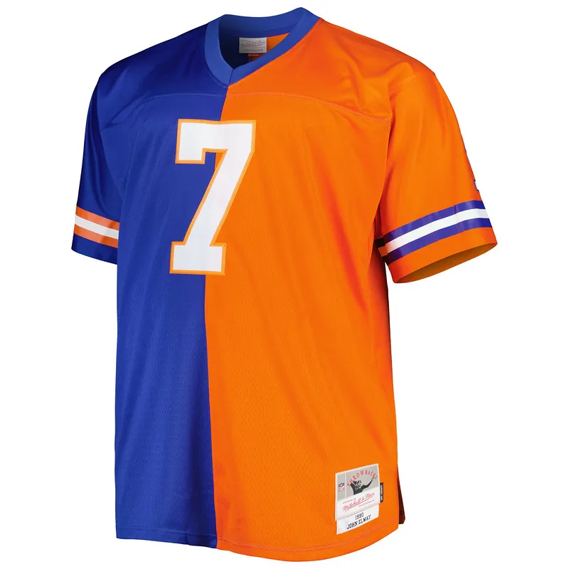 John Elway Mitchell & Ness RoyalOrange Big & Tall Split Legacy Retired Player Replica Jersey