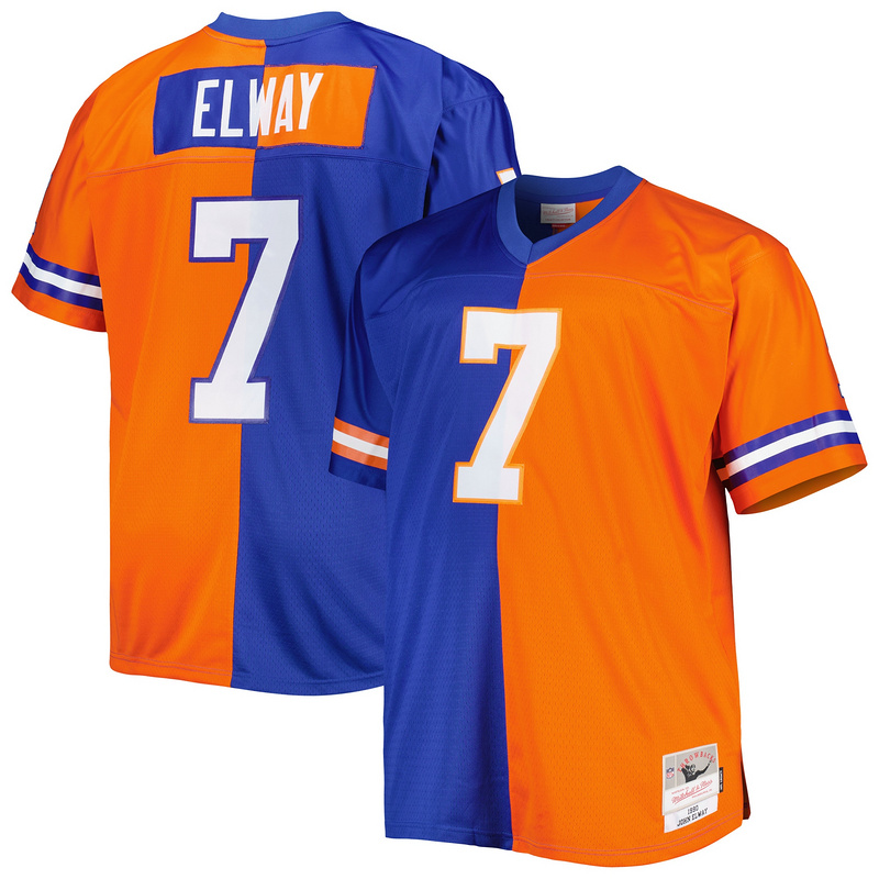 John Elway Mitchell & Ness RoyalOrange Big & Tall Split Legacy Retired Player Replica Jersey