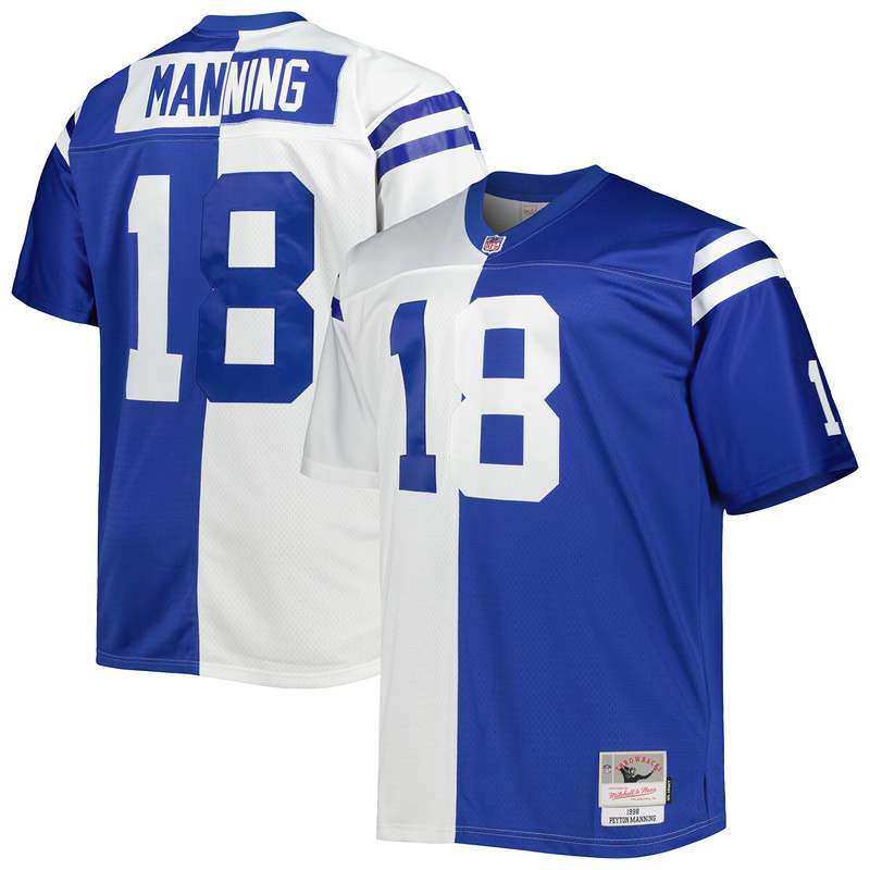 Peyton Manning Mitchell & Ness WhiteRoyal Big & Tall Split Legacy Retired Player Replica Jersey