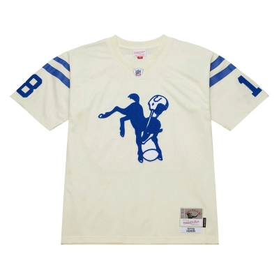 Men's Indianapolis Colts Peyton Manning Mitchell & Ness Cream Chainstitch Legacy Jersey 01