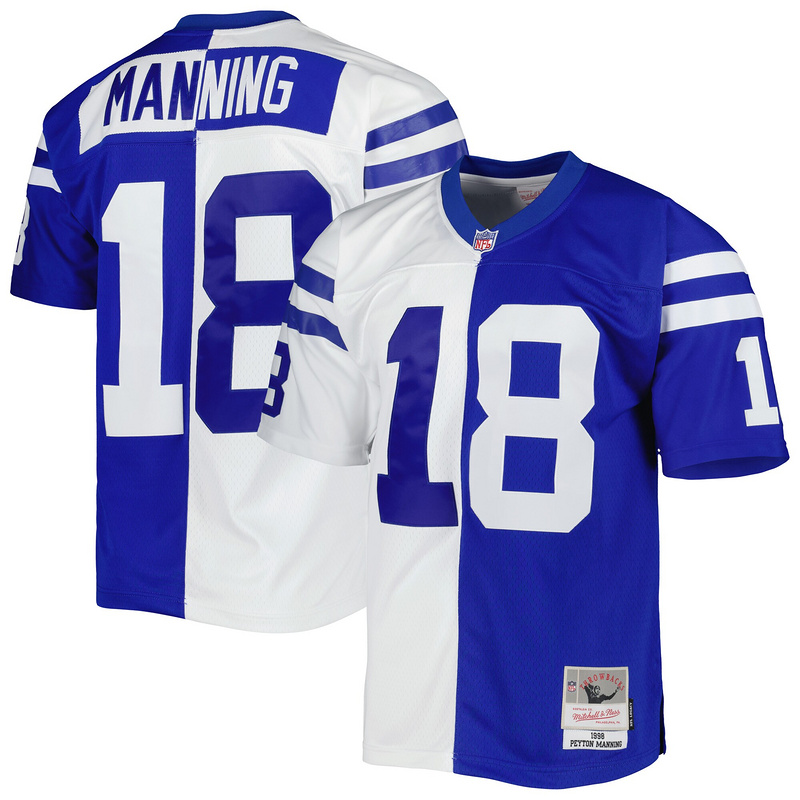 Men's Peyton Manning Mitchell & Ness RoyalWhite 1998 Split Legacy Replica Jersey