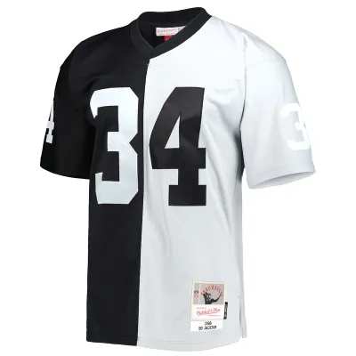 Men's Las Vegas Raiders Bo Jackson Mitchell & Ness BlackSilver 1988 Split Legacy Replica Jersey 01