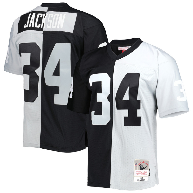 Men's Las Vegas Raiders Bo Jackson Mitchell & Ness BlackSilver 1988 Split Legacy Replica Jersey
