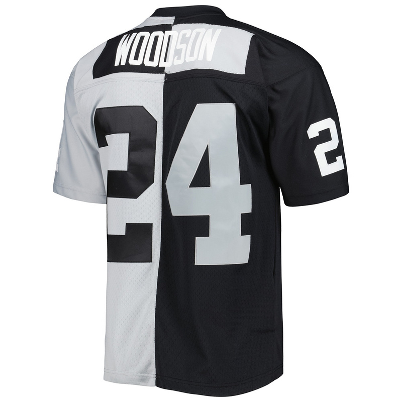 Men's Charles Woodson Mitchell & Ness BlackSilver 1998 Split Legacy Replica Jersey