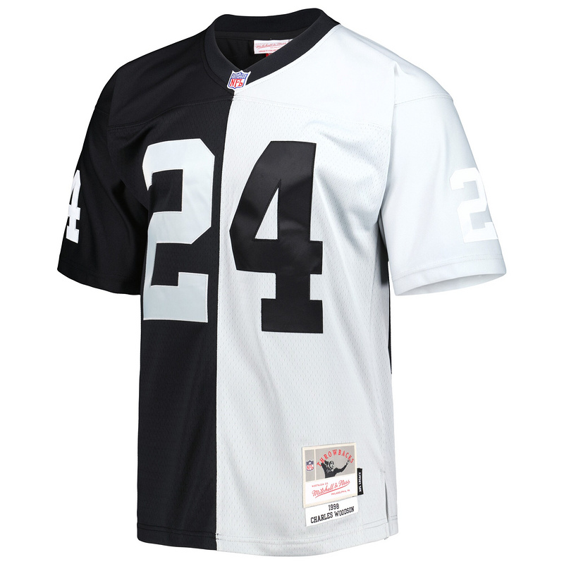 Men's Charles Woodson Mitchell & Ness BlackSilver 1998 Split Legacy Replica Jersey