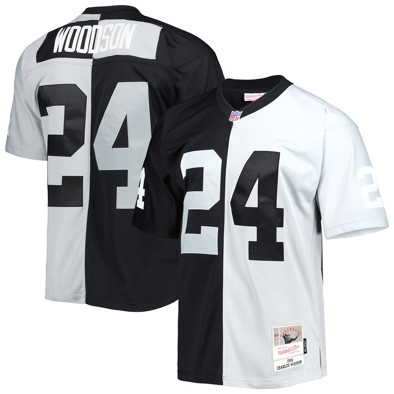 Men's Charles Woodson Mitchell & Ness BlackSilver 1998 Split Legacy Replica Jersey