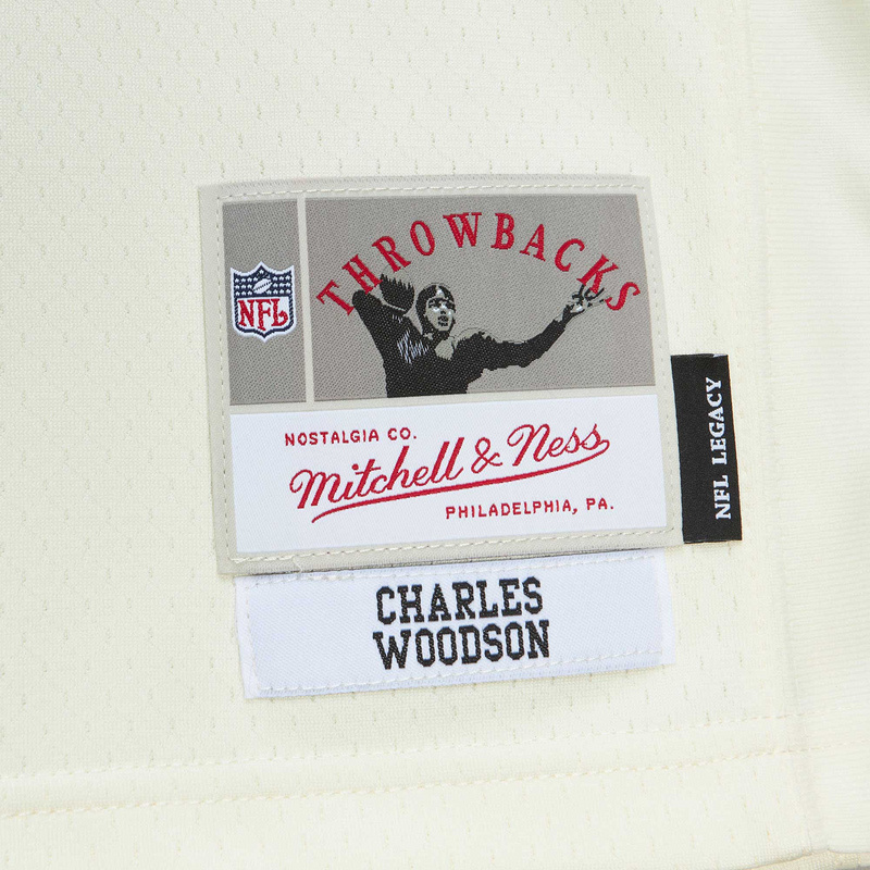Men's Las Vegas Raiders Charles Woodson Mitchell & Ness Cream Chainstitch Legacy Jersey