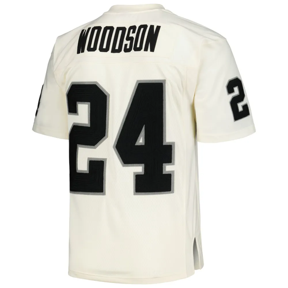 Men's Las Vegas Raiders Charles Woodson Mitchell & Ness Cream Chainstitch Legacy Jersey