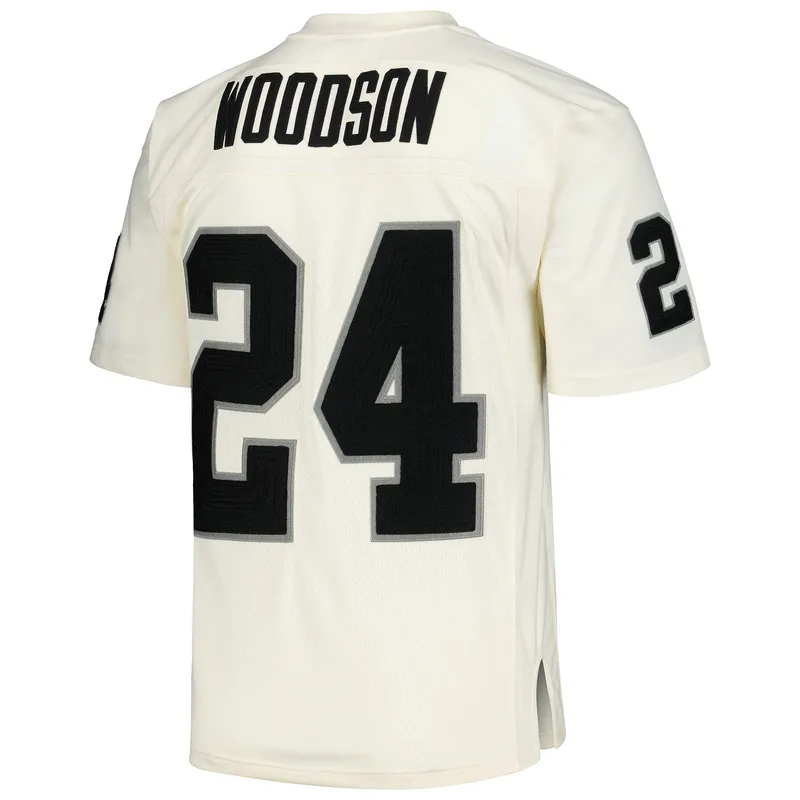 Men's Las Vegas Raiders Charles Woodson Mitchell & Ness Cream Chainstitch Legacy Jersey