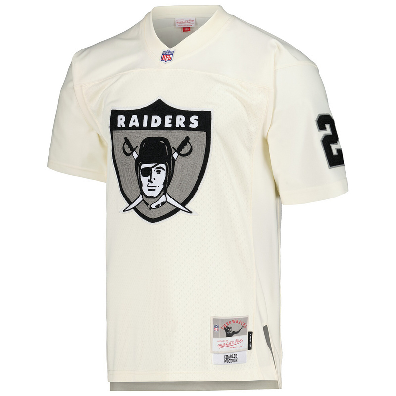 Men's Las Vegas Raiders Charles Woodson Mitchell & Ness Cream Chainstitch Legacy Jersey