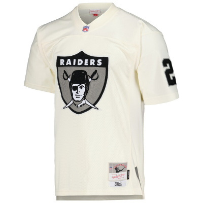 Men's Las Vegas Raiders Charles Woodson Mitchell & Ness Cream Chainstitch Legacy Jersey 01