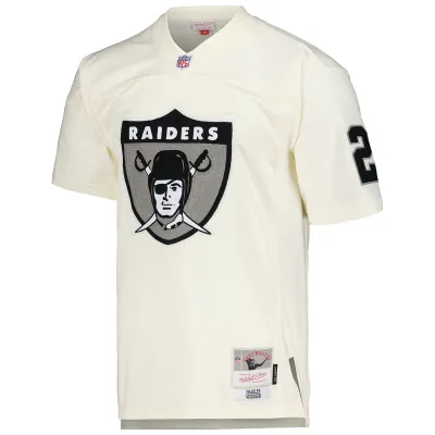 Men's Las Vegas Raiders Charles Woodson Mitchell & Ness Cream Chainstitch Legacy Jersey 01
