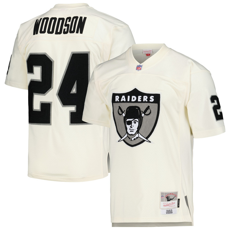 Men's Las Vegas Raiders Charles Woodson Mitchell & Ness Cream Chainstitch Legacy Jersey