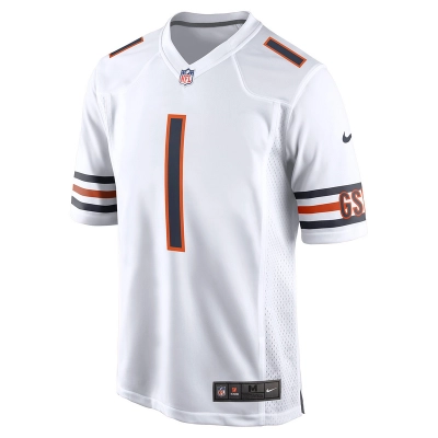 Men's Chicago Bears Justin Fields Nike White Player Game Jersey 01