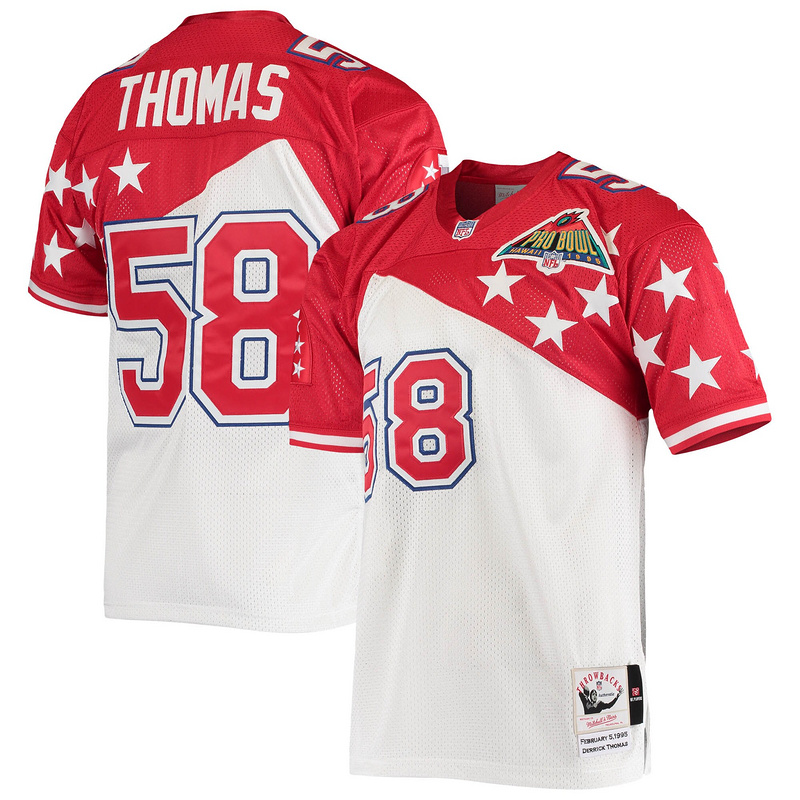 Men's AFC Derrick Thomas Mitchell & Ness WhiteRed 1995 Pro Bowl Authentic Jersey