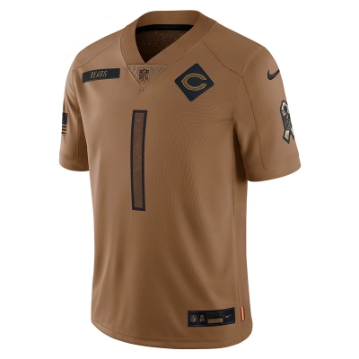 Men's Chicago Bears Justin Fields Nike Brown 2023 Salute To Service Limited Jersey 01