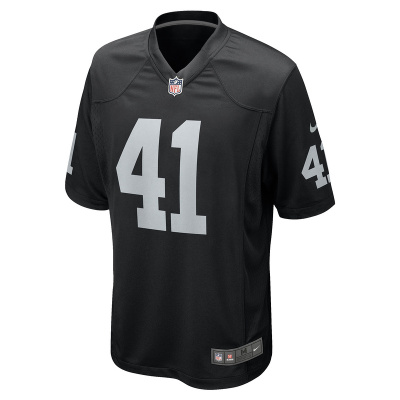 Men's Las Vegas Raiders Robert Spillane Nike Black Game Player Jersey 01