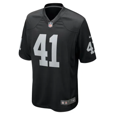 Men's Las Vegas Raiders Robert Spillane Nike Black Game Player Jersey 01