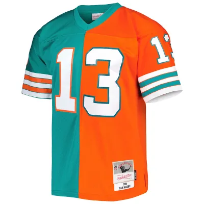 Men's Miami Dolphins Dan Marino Mitchell & Ness AquaOrange 1984 Split Legacy Replica Jersey 01