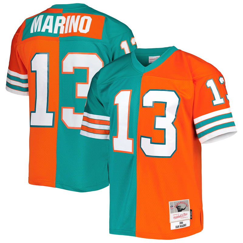 Men's Miami Dolphins Dan Marino Mitchell & Ness AquaOrange 1984 Split Legacy Replica Jersey