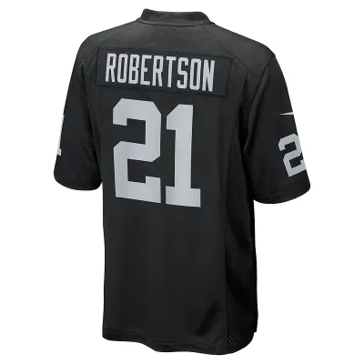 Men's Las Vegas Raiders Amik Robertson Nike Black Team Game Jersey 01