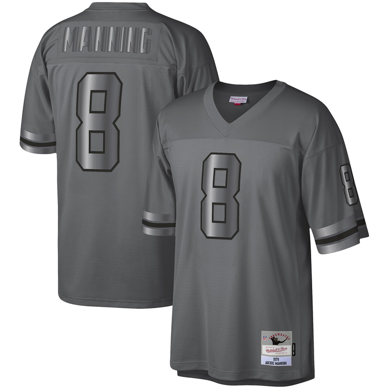 Men's Archie Manning Mitchell & Ness Charcoal 1979 Retired Player Metal Legacy Jersey