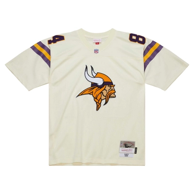 Men's Minnesota Vikings Randy Moss Mitchell & Ness Cream Chainstitch Legacy Jersey 01