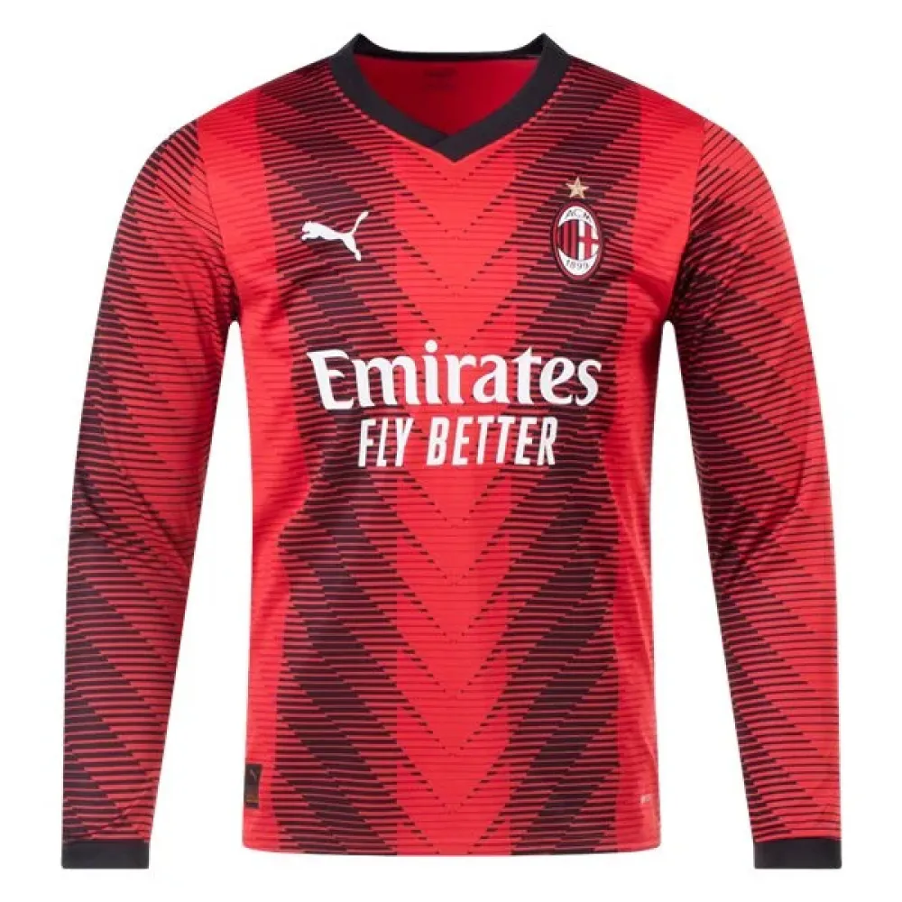 Men's Replica Puma AC Milan Long Sleeve Home Jersey 2324