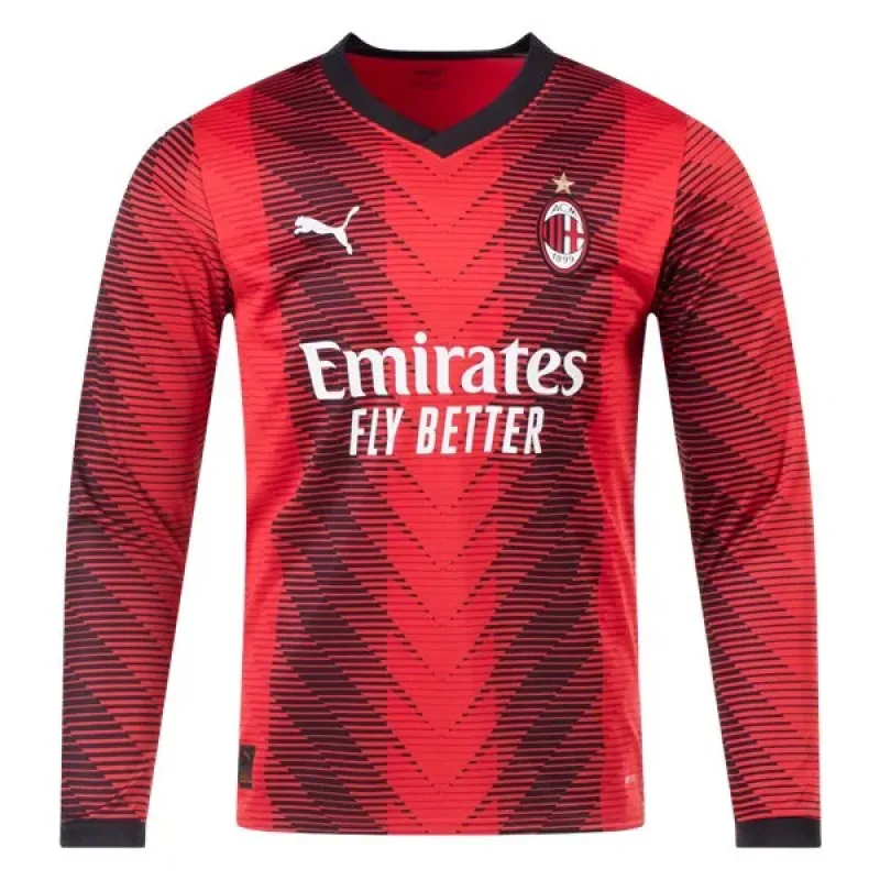 Men's Replica Puma AC Milan Long Sleeve Home Jersey 2324