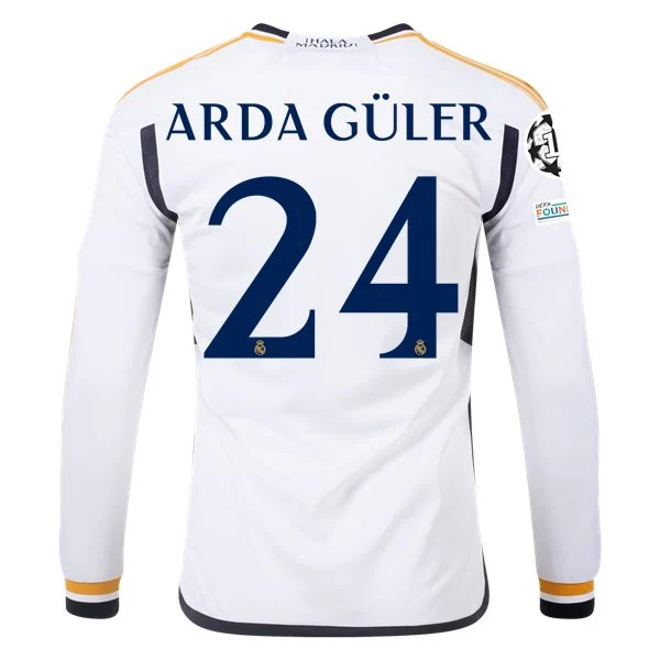 Men's Replica Adidas Arda Guler Real Madrid Long Sleeve Home Jersey 2324