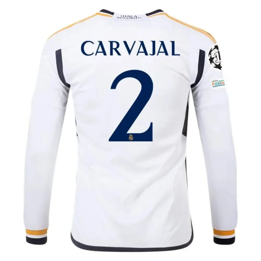 Men's Replica Adidas Carvajal Real Madrid Long Sleeve Home Jersey 2324