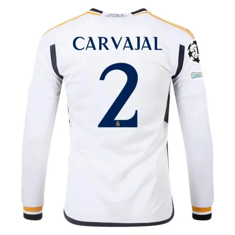 Men's Replica Adidas Carvajal Real Madrid Long Sleeve Home Jersey 2324