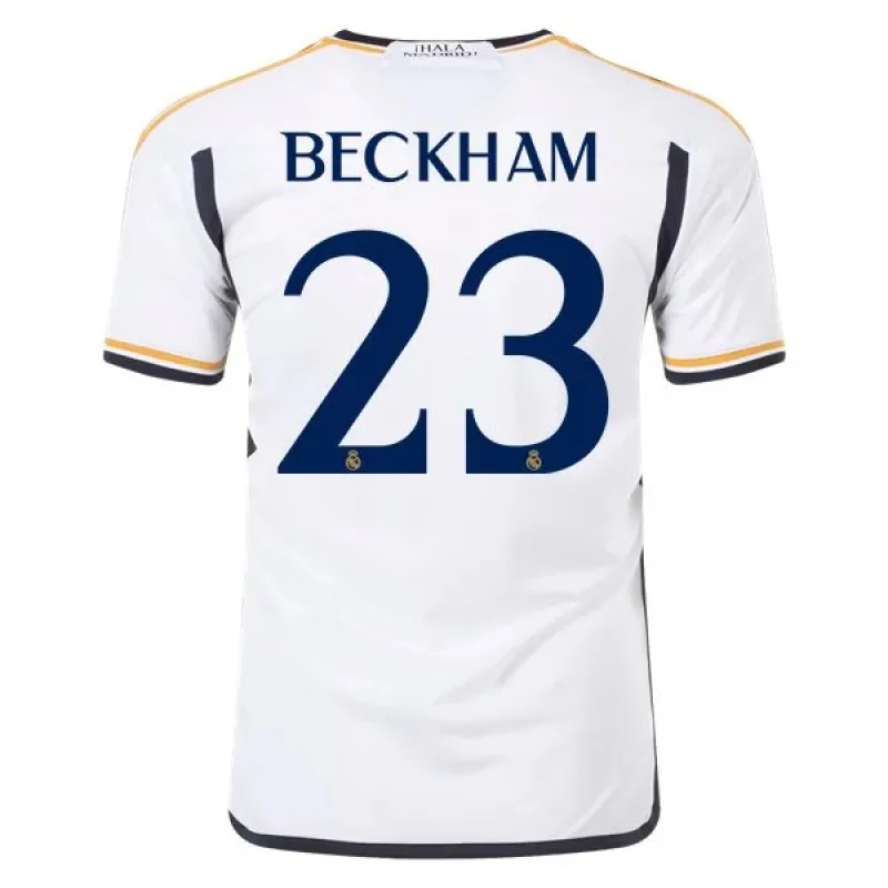 Men's Replica Adidas Beckham Real Madrid Home Jersey 2324
