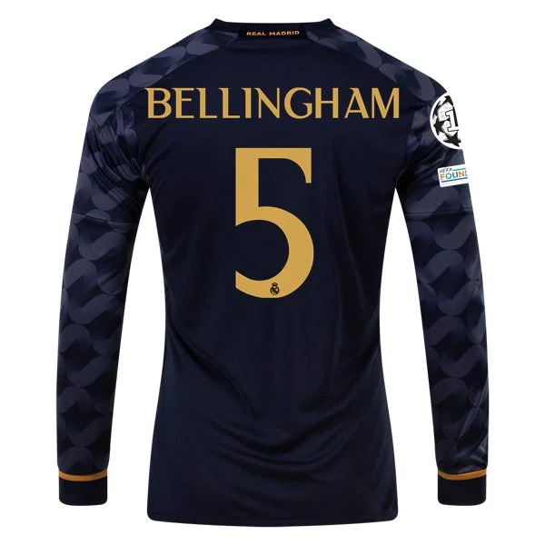 Men's Replica Adidas Bellingham Real Madrid Long Sleeve Away Jersey 2324
