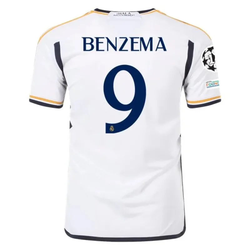 Men's Replica Adidas Benzema Real Madrid Home Jersey 2324