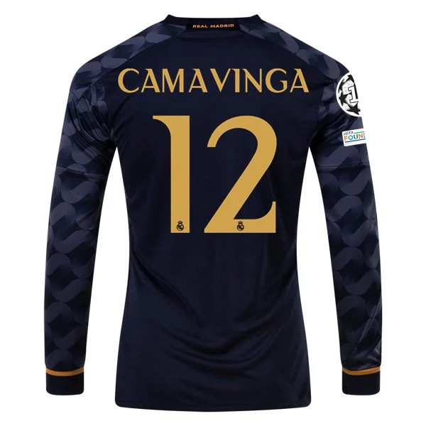 Men's Replica Adidas Camavinga Real Madrid Long Sleeve Away Jersey 2324