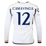 Men's Replica Adidas Camavinga Real Madrid Long Sleeve Home Jersey 2324
