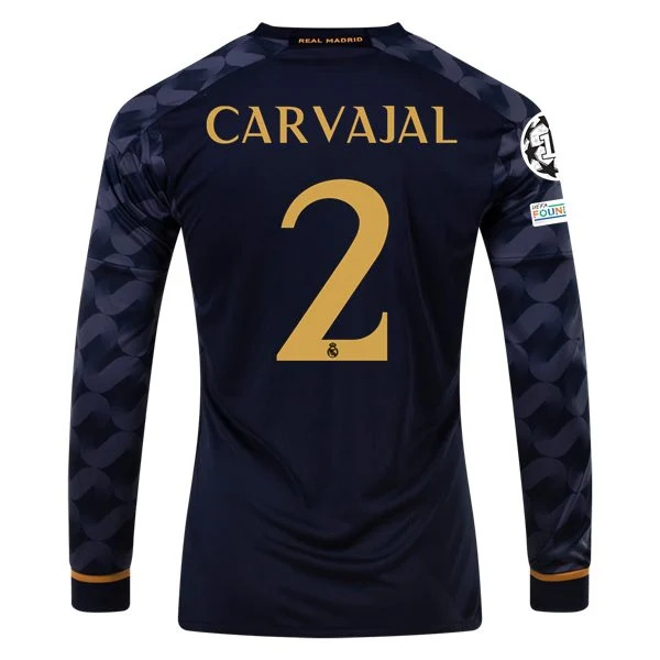 Men's Replica Adidas Carvajal Real Madrid Long Sleeve Away Jersey 2324