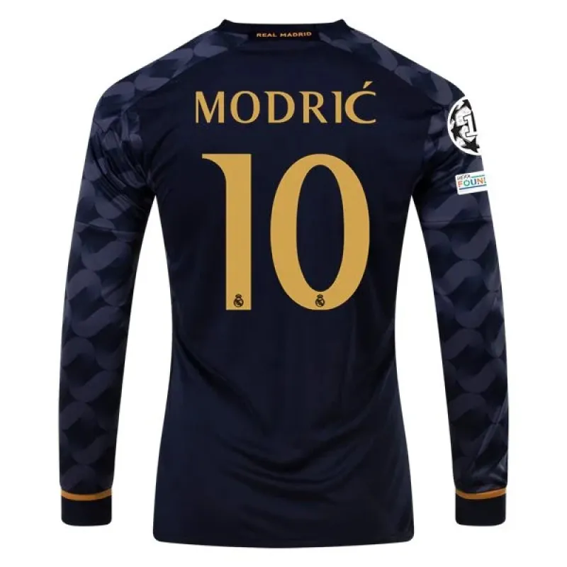 Men's Replica Adidas Modric Real Madrid Long Sleeve Away Jersey 2324