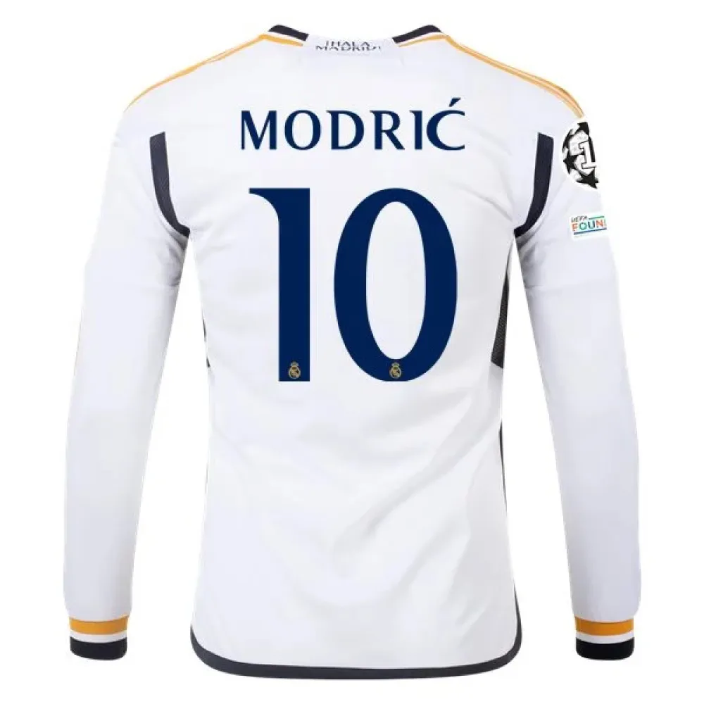 Men's Replica Adidas Modric Real Madrid Long Sleeve Home Jersey 2324