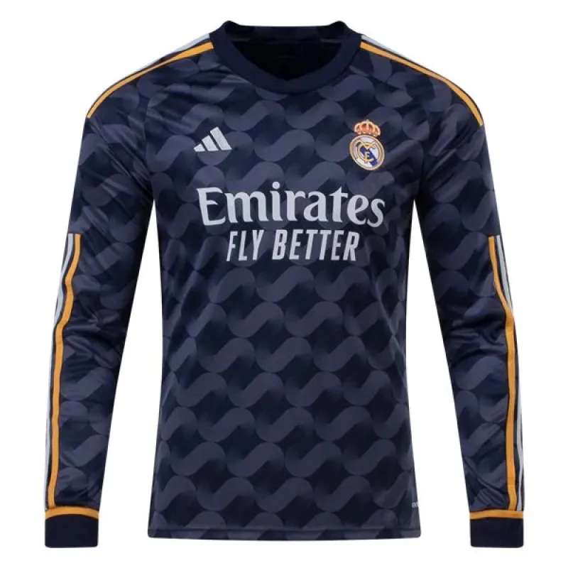 Men's Replica Adidas Real Madrid Long Sleeve Away Jersey 2324