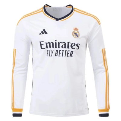Men's Replica Adidas Real Madrid Long Sleeve Home Jersey 2324 01