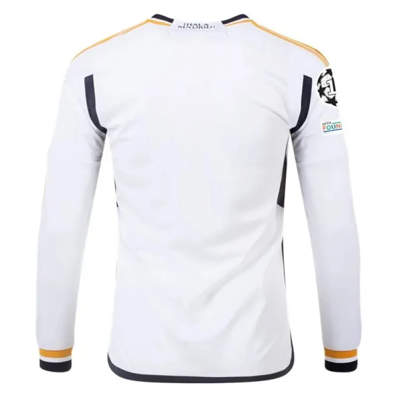 Men's Replica Adidas Real Madrid Long Sleeve Home Jersey 2324 - UCL