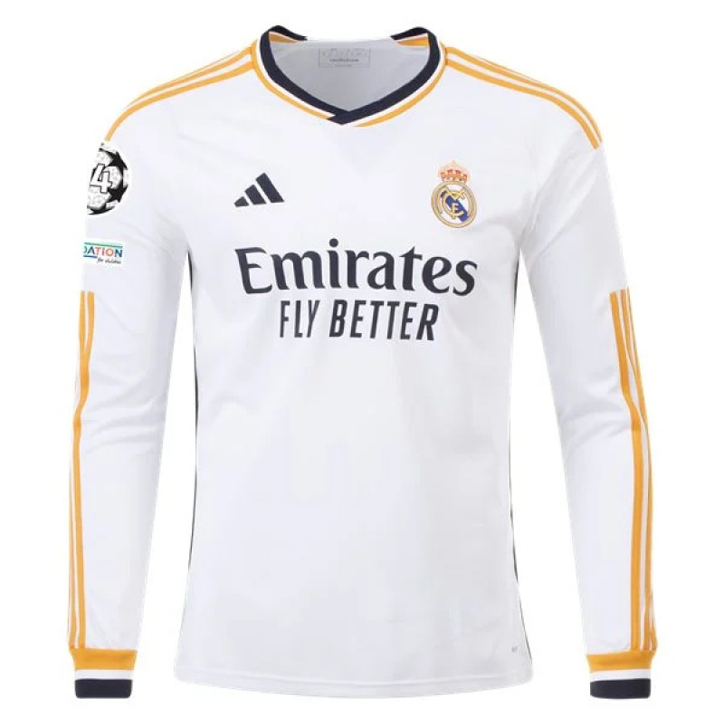 Men's Replica Adidas Rodrygo Real Madrid Long Sleeve Home Jersey 2324