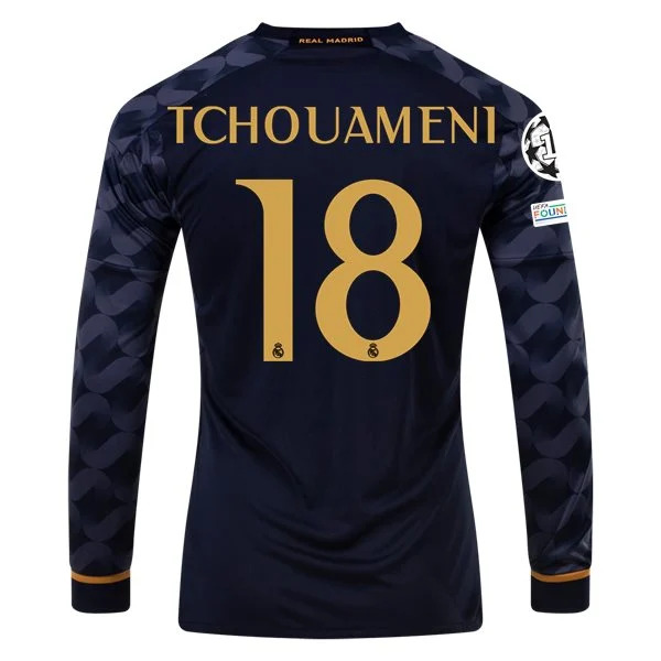 Men's Replica Adidas Tchouameni Real Madrid Long Sleeve Away Jersey 2324