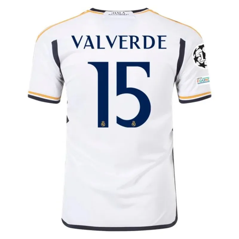 Men's Replica Adidas Valverde Real Madrid Home Jersey 2324