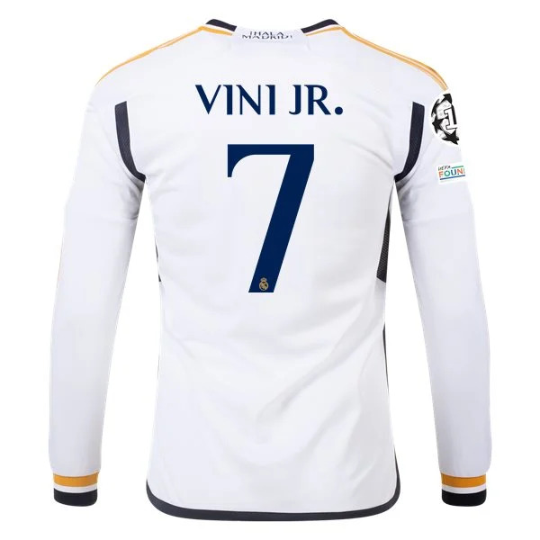Men's Replica Adidas Vini Jr. Real Madrid Long Sleeve Home Jersey 2324
